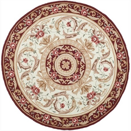 Safavieh 6 x 6 ft. Round- Transitional DuraRug Ivory And Burgundy Hand Hooked Rug EZC472A-6R